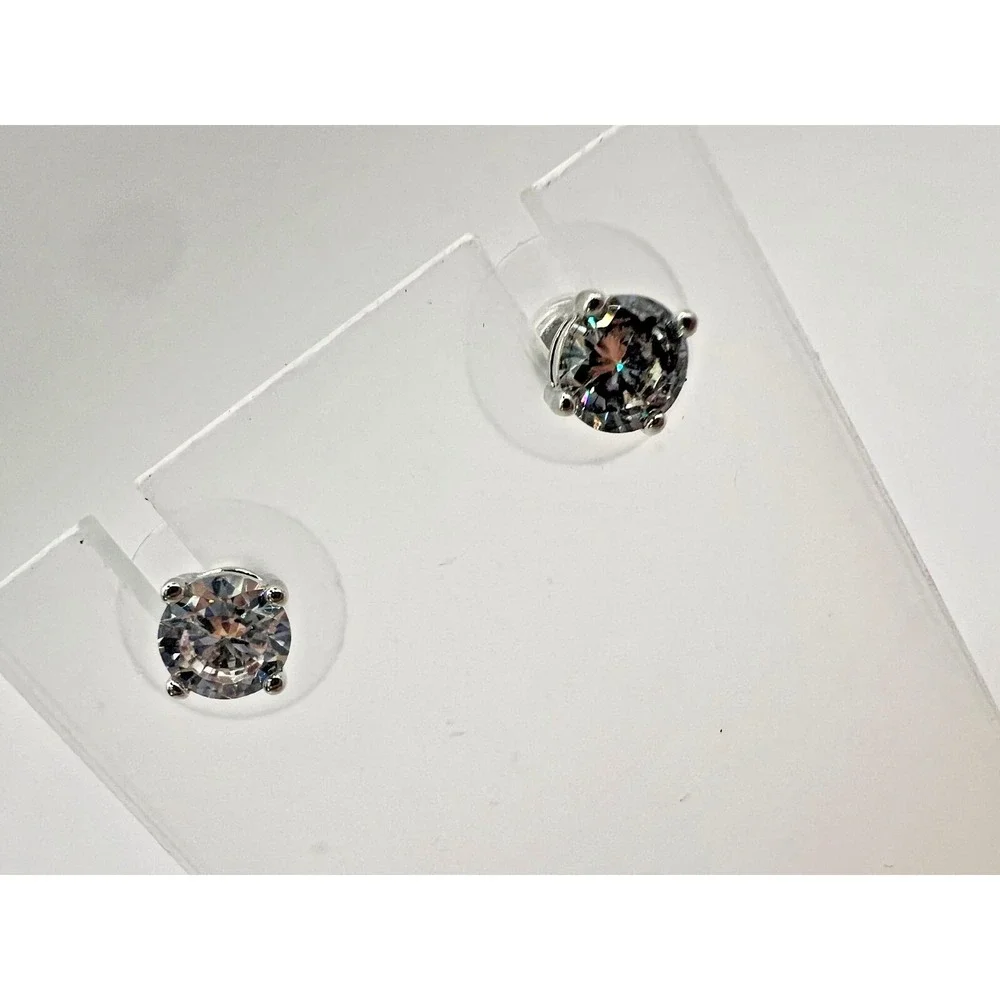 RSVP Cubic Zirconia Stud Earrings Sterling Silver Post‎ 6mm Clear Round NEW Gift